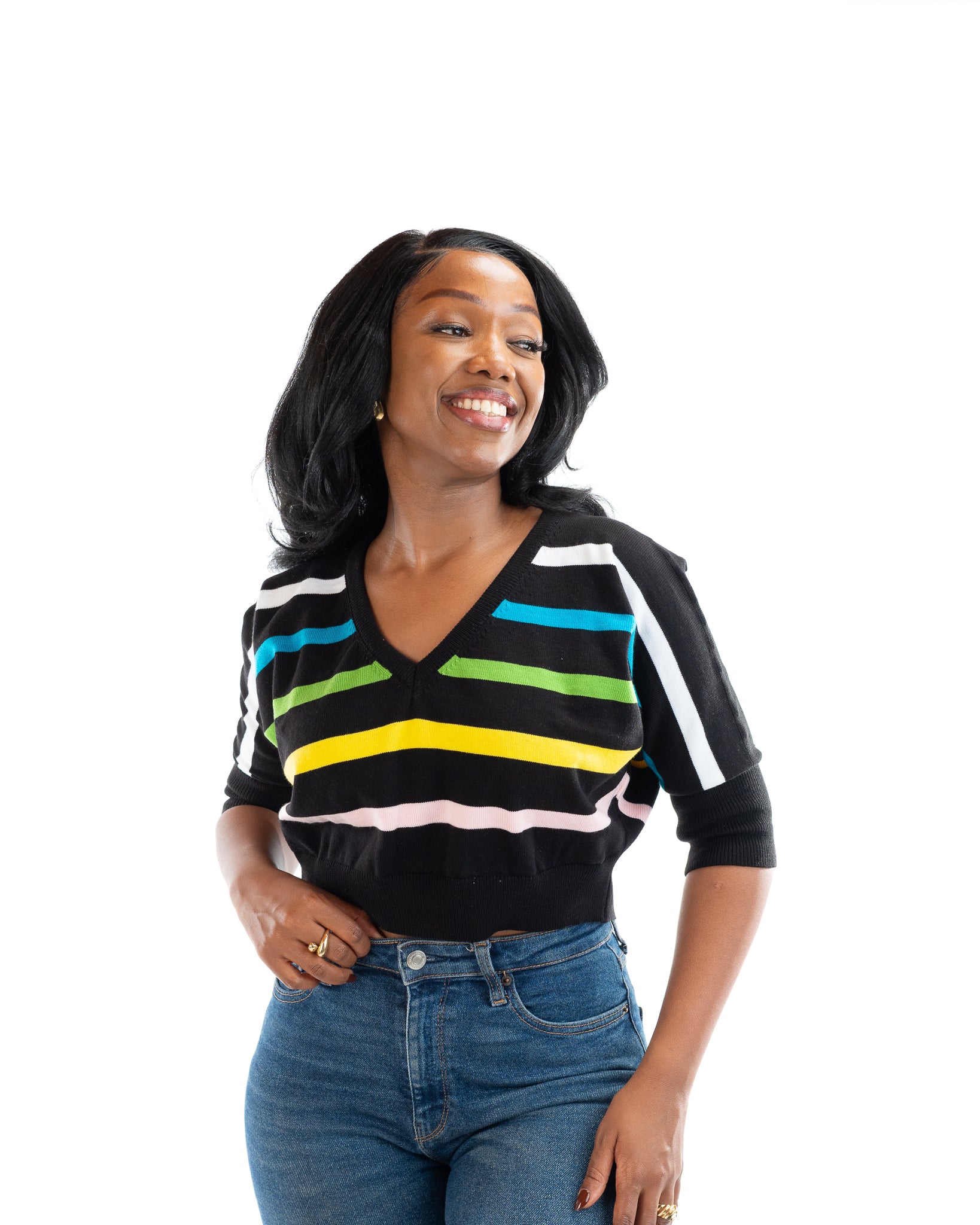 Riviera Stripe Knit Top In Black